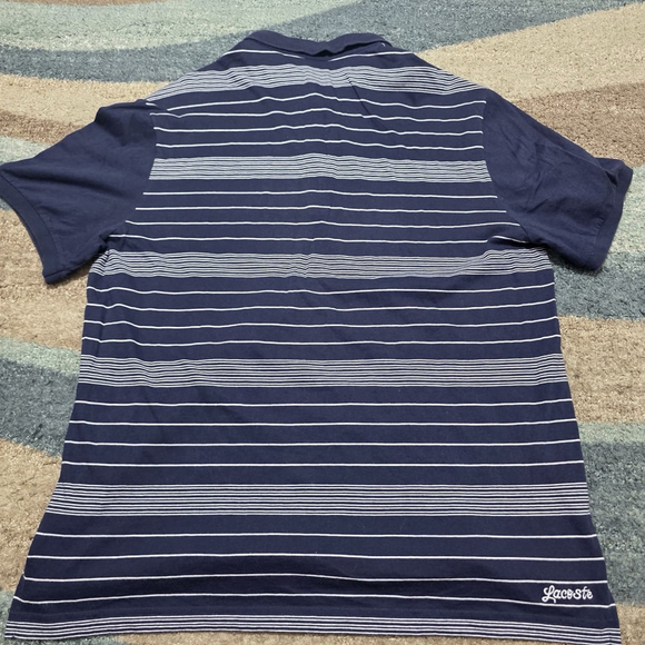 Lacoste Navy Blue Striped Polo Shirt Men’s 7 Regular Fit Crocodile - Picture 3 of 8